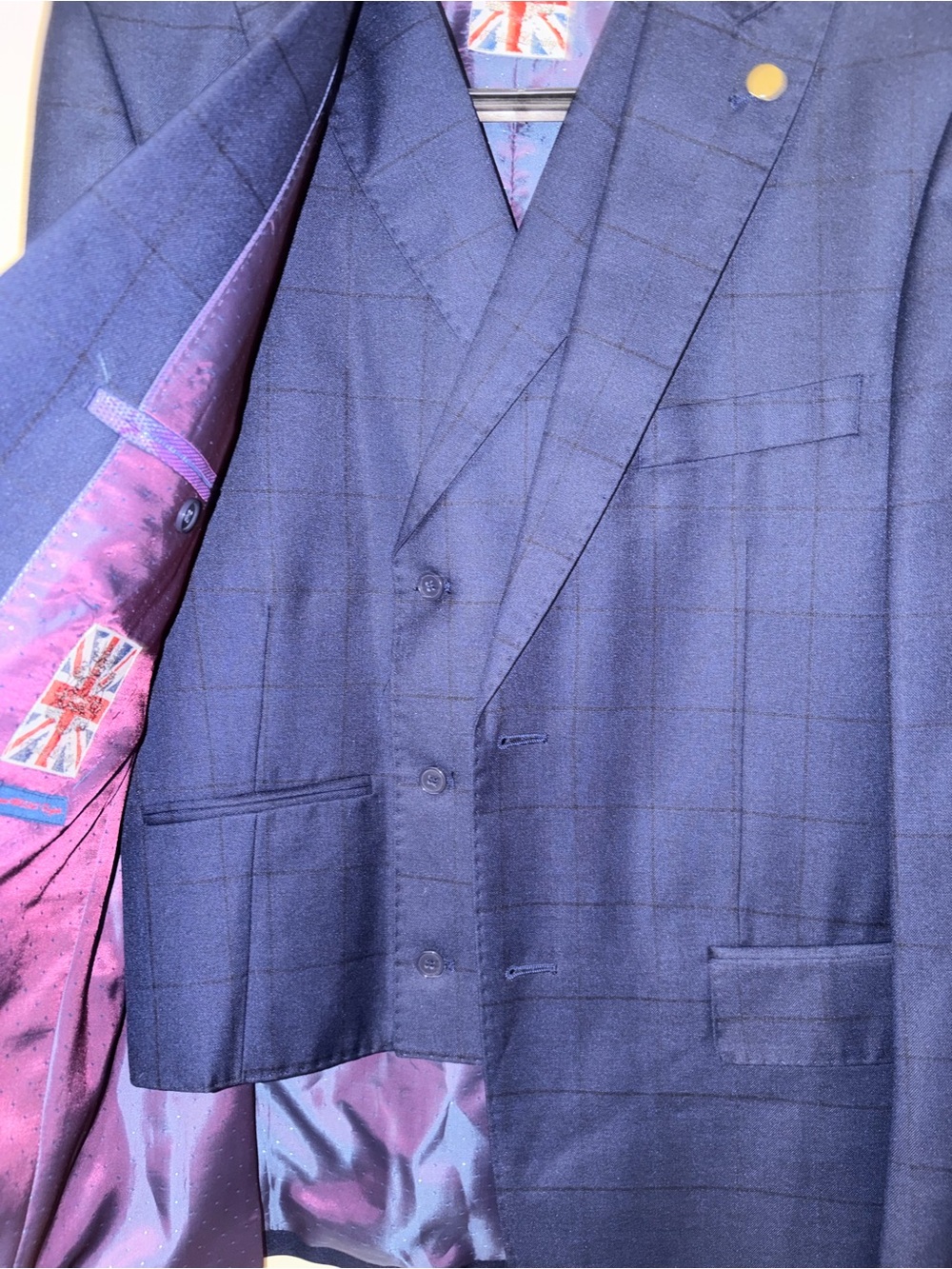 English Laundry Men's 40R Blue Windowpane Pattern Suit Jacket & Matching Vest